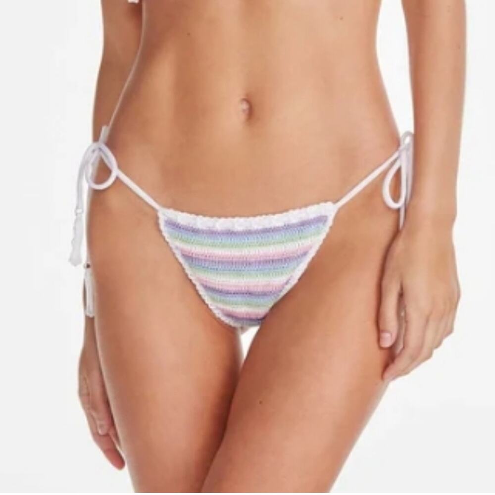 Capittana Trinidad Crochet Rainbow Bikini Bottom NWT Tassel Side Tie Medium New